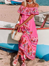 Fuchsia pink Isadorae Maxi Dress styled with pink strappy wedge heels, shell choker, and bangle.