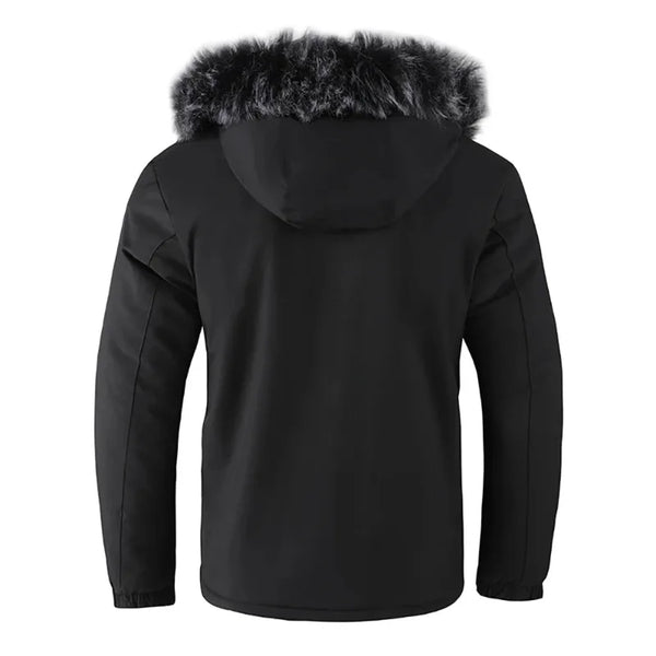 Furienté Contrast Luxe Hooded Jacket in Black, back view