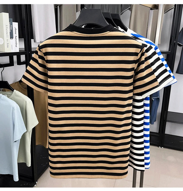 Back view of Gallant Rider contrast stripe shirt on hanger in Pastel Orange.