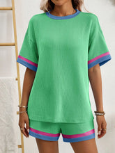 Model in Glowthentic™ Green Shorts Set, front view ready for café meetups.