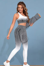 Model in Heather Gray Gradient Flow Momentum set, front view showing ombré tank and high-waist leggings.