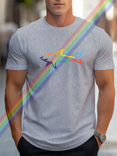 Model front view in gray SharkWave Spectrum tee.