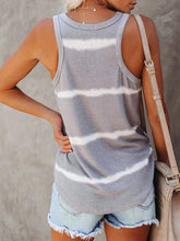 Back view of gray tie-dye round neck tank featuring a gentle washed pattern and easy, flowy silhouette.