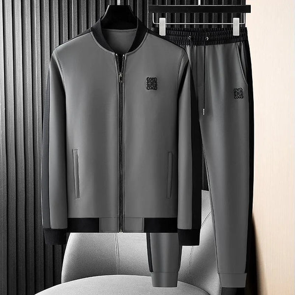 gray stravone baseball jacket set front view