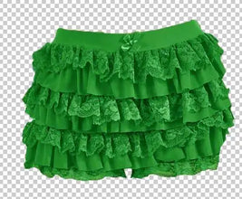 Green Lacéra Bloom Women’s Ruffle Lace Bow Shorts with layered ruffles and decorative bow, front view