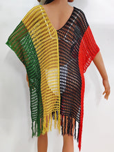 Green Velorisse color block fringe cover-up back view