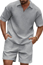Grey Azryl WaffleZip Luxe Set front view, hands in pockets.