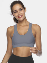 Heather gray cutout scoop neck active tank front view on model.