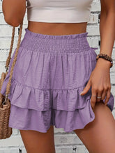 Purple Ruffle flair high waist skort shorts front view
