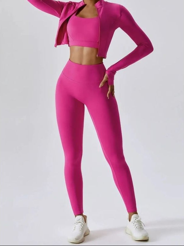 Hot pink women’s athletic 3-piece set front view