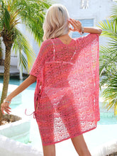 Hot pink Azalyra openwork V-neck cover-up back view poolside