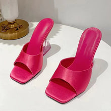 Model wearing hot pink Open Toe High Heel Sandals