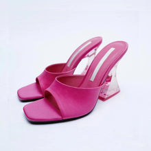 Model wearing hot pink Open Toe High Heel Sandals
