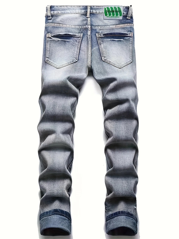 Urbn cub ice blue graffiti denim jeans back view slim straight fit