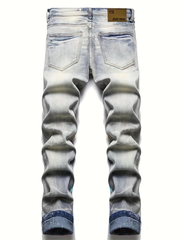 Ice blue graffiti doodle denim jeans back view with colorful letters