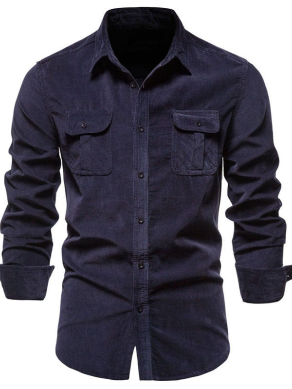 Front view of indigo Ebb & Flow Solstice Button-Down Shirt.