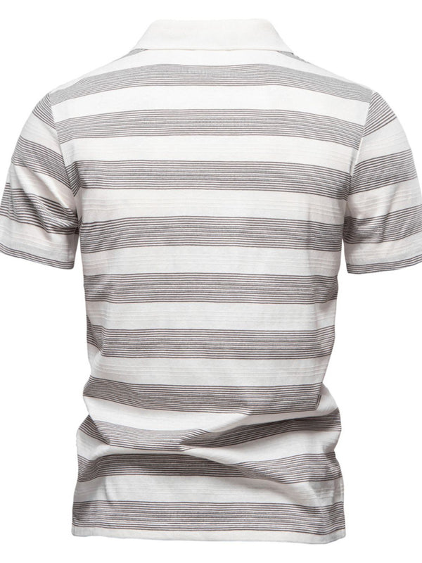 Back view image of the Ivory Men's Dualtone Harmony Contrast Striped Short Sleeve Polo.