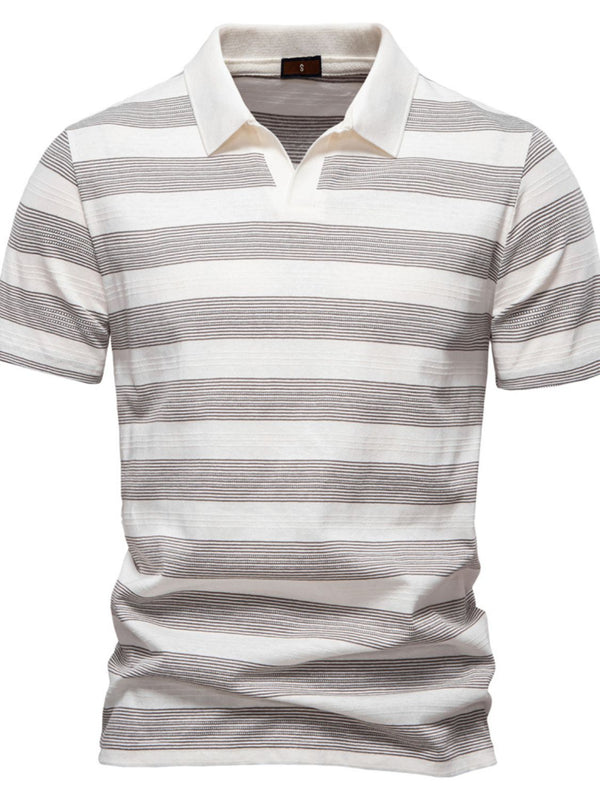 Front view photo of the Ivory Men's Dualtone Harmony Contrast Striped Short Sleeve Polo.