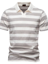 Front view photo of the Ivory Men's Dualtone Harmony Contrast Striped Short Sleeve Polo.