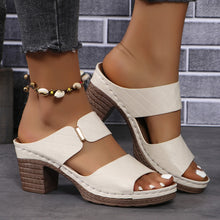 Ivory PU Leather Block Heel Sandals side profile