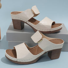 Ivory PU Leather Block Heel Sandals top view layout