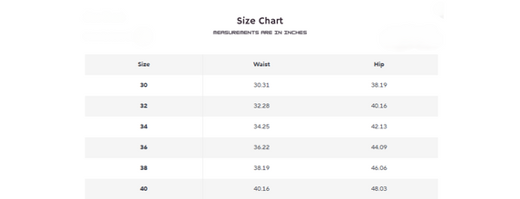 Jeams Size chart 