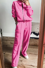 Kalorène Zip Up Long Sleeve Top and Pants Set in fuchsia pink, front view