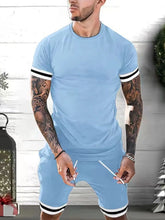 Men's plus size light blue Kavrix MotionSet front view on model.