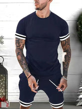 Men's plus size navy Kavrix MotionSet front view on model.