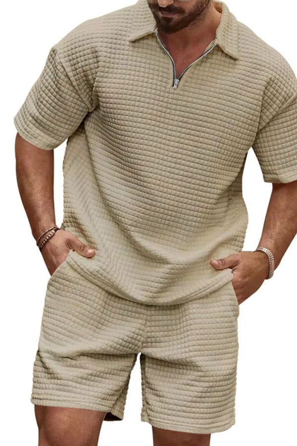 Khaki Azryl WaffleZip Luxe Set front view, hands in pockets.