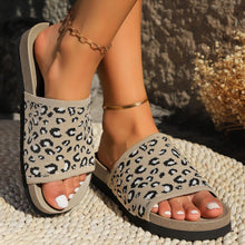 Model wearing khaki Leopard Open Toe Sandals