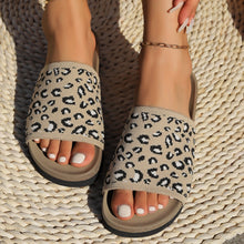 Model wearing khaki Leopard Open Toe Sandals styled with gold anklet