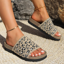 Model wearing khaki Leopard Open Toe Sandals