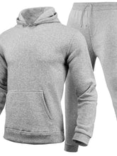 Men's gray Korven ModeSet hoodie and pants set front view on invisible mannequin.