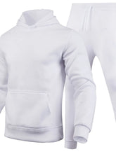Men's white Korven ModeSet hoodie and pants set front view on invisible mannequin.