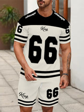 Front close-up of men's pastel cream Kyngro set styled on city sidewalk