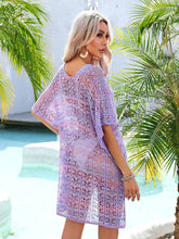 Lavender Azalyra openwork V-neck cover-up back view poolside