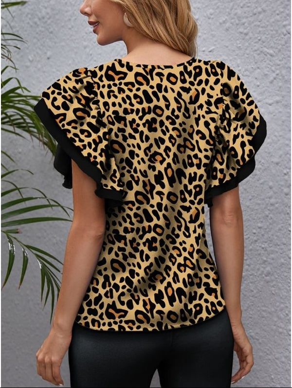 Back view of the olive leopard print blouse 
