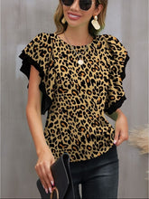 olive leopard print round neck blouse front view