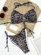 Leopard frill trim halter neck bikini set front flat lay view