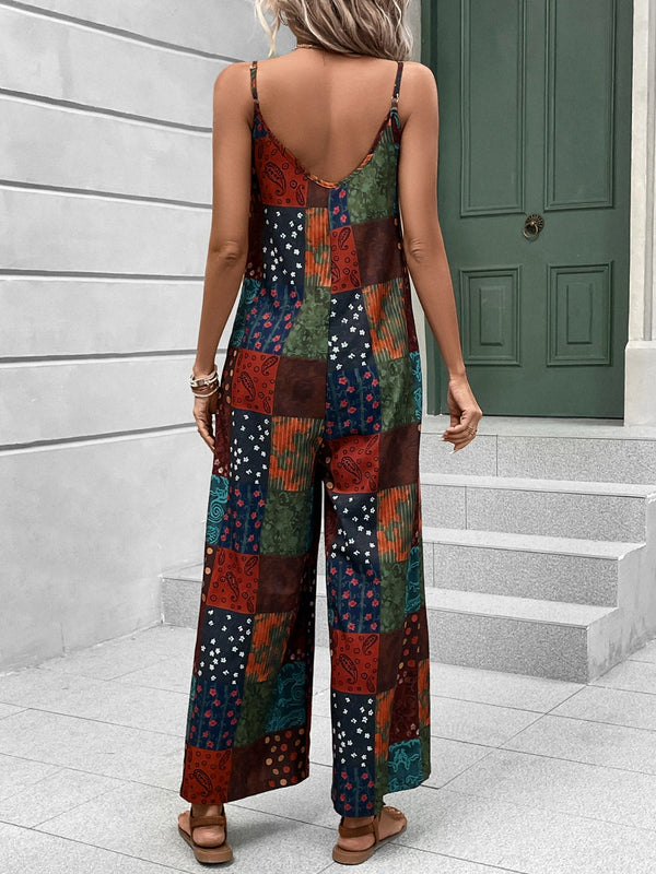 Plunging back design of the Lexéna Jumpsuit showcased with adjustable spaghetti straps.
