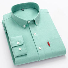 Folded front view of men’s light green Business MVP Elite long sleeve button-down shirt showcasing collar, placket, and sleeve cuff