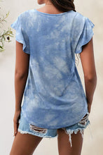 Back view of Printed Round Neck Short Sleeve T-Shirt in light blue