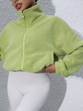 lime green turtleneck zip up jacket casual style