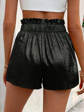 lustraflow women’s oversized satin black shorts back view