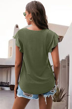 Matcha Green ruffled round neck cap sleeve blouse back view