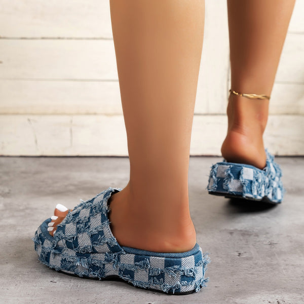 Medium Raw Hem Plaid Platform Sandals back profile of heel detail