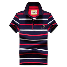 Men’s Emboridery Fashion Flip Collar Stripe Polo Red Front View.
