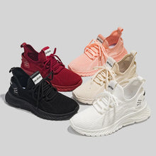 Mesh Lace-Up Platform Athletic Shoes in Watermelon Pink, White, Beige, Black, and Deep Red color huddle display