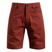 Metro Form burnt red cotton chino shorts front view.